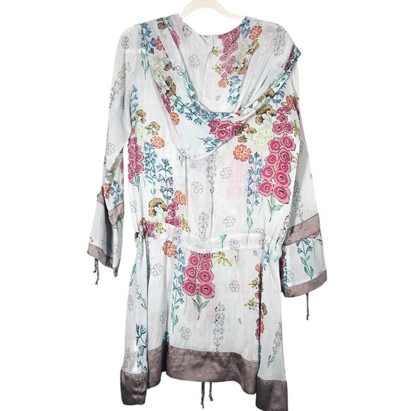 Floral Hooded Tunic Dress With Drawstring Waist & Sleeves - Picture 3 of 12